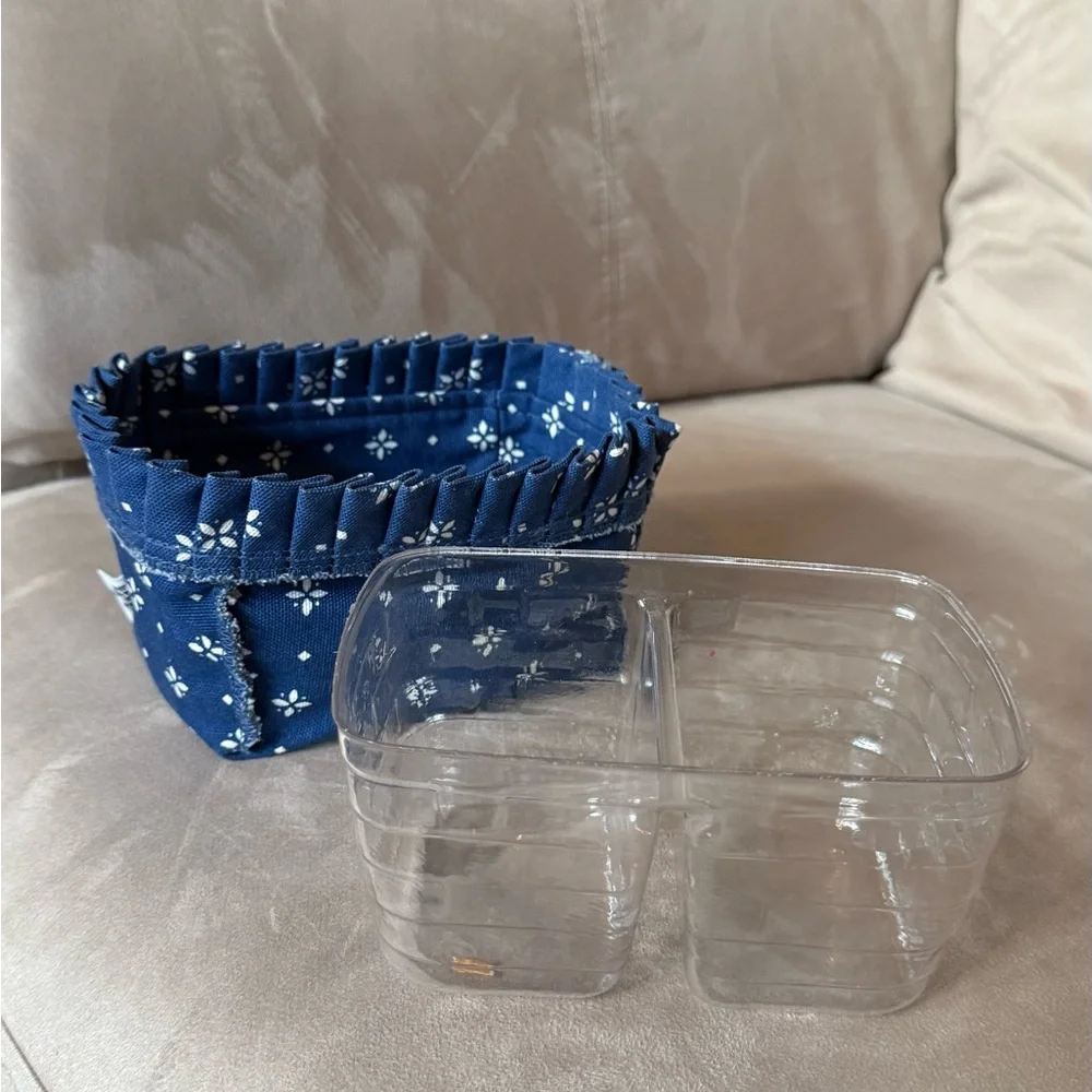 Longaberger Wooden Basket Blue Lining and Original Plastic Liner